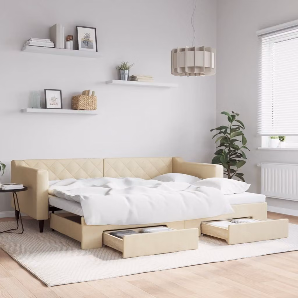 Maison Exclusive - Divano letto estraibile con cassetti, color crema, 90x200 cm, tessuto