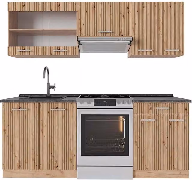 Cucina componibile moderna R-Line Vicco in Rovere e Antracite L: 200 cm