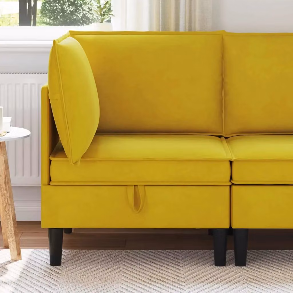 Divano moderno da soggiorno DESIGN IN in velluto giallo con contenitore – 2