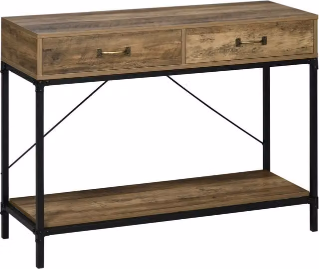 Tavolo Consolle Industriale REDOM in Legno e Metallo, Marrone e Nero, L 100 x P 35 x H 76,5 cm – 1