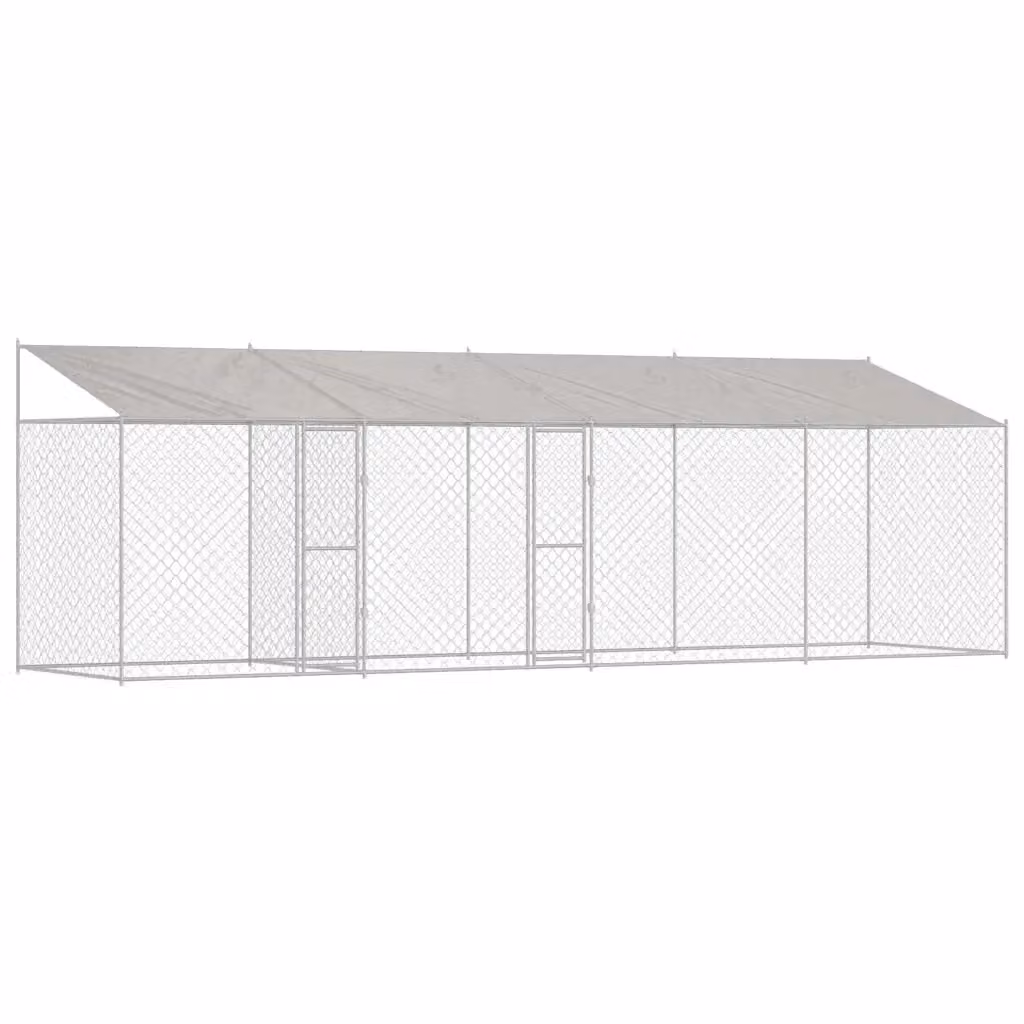 Gabbia per cani vidaXL in metallo con tetto resistente alle intemperie, colore argento, L 800 cm x P 200 cm x H 256 cm – 2