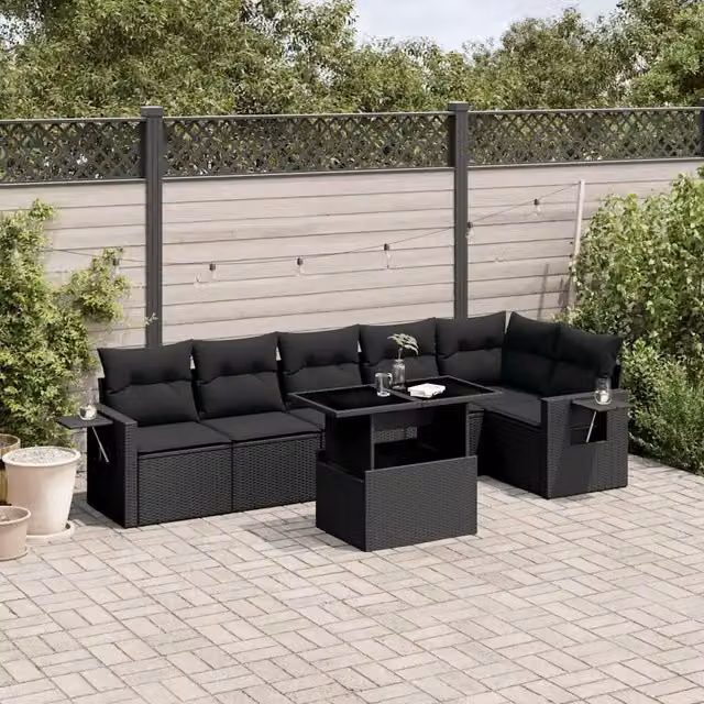 Set Divani da Giardino con Cuscini 7pz Nero Polyrattan 3267915