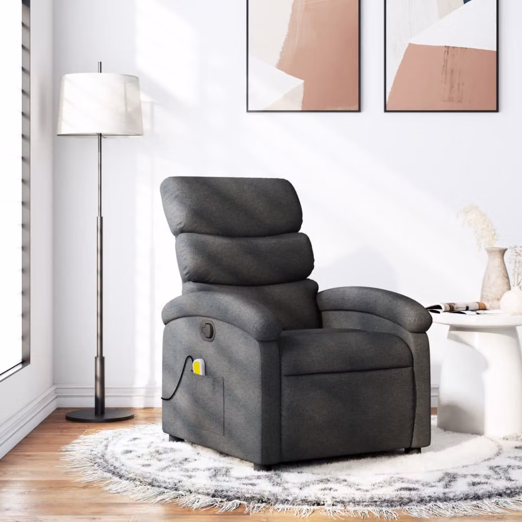 vidaXL Poltrona reclinabile relax in tessuto grigio con braccioli e leva manuale
