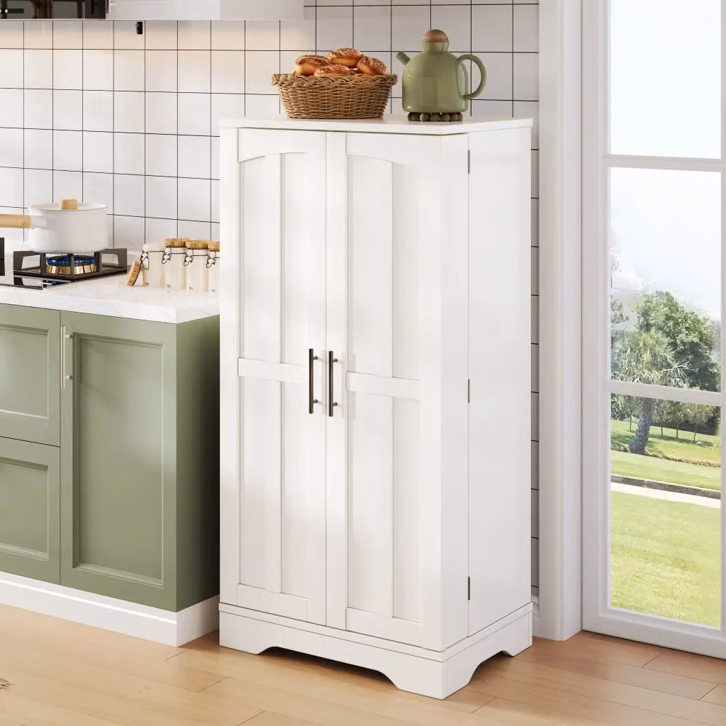 Mobile contenitore freestanding bianco con illuminazione LED integrata per cucina e soggiorno in MDF, L 120 cm x P 40 cm x H 60 cm – 2