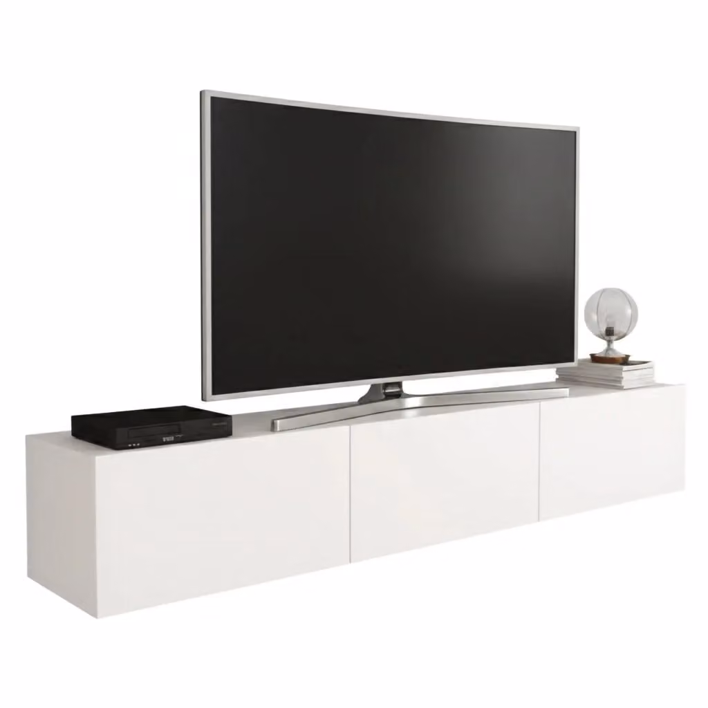 Mobile porta TV Barzago DMORA in legno bianco con un ripiano, stile moderno, L 180 cm x P 32 cm x H 30 cm – 2