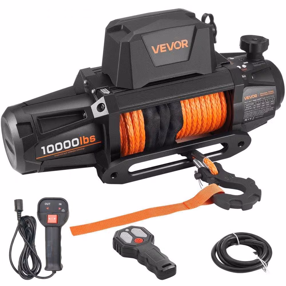 Verricello elettrico da 4500 kg - Motore a 12 V DC - Cavo sintetico da 27,4 metri - Lega di alluminio