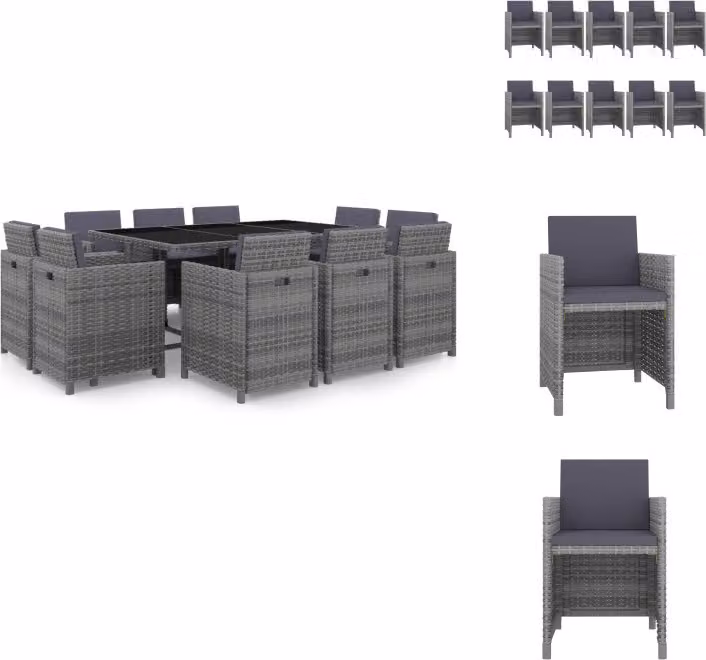 vidaXL set da pranzo da giardino 11 pezzi con cuscini in poly rattan grigio - Set di mobili da giardino