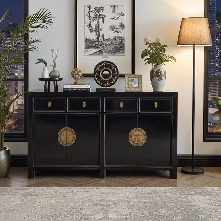 Credenza cassettiera credenza buffet mobili asiatici in legno nero stile cinese asiatico vintage