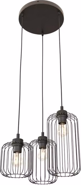 Lampada a sospensione industriale Donar Luceart-Classic, design tondo con 3 luci, colore nero, in metallo, con altezza regolabile
