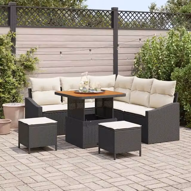 Set Divano da Giardino 8 pz Nero polyrattan 3362650