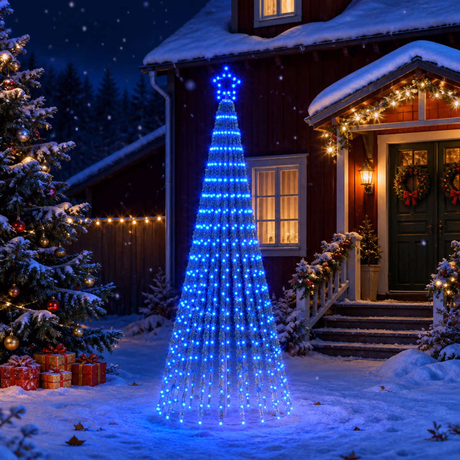 vidaXL Albero di Natale LED 250 cm 475 LED Blu Acciaio Nero