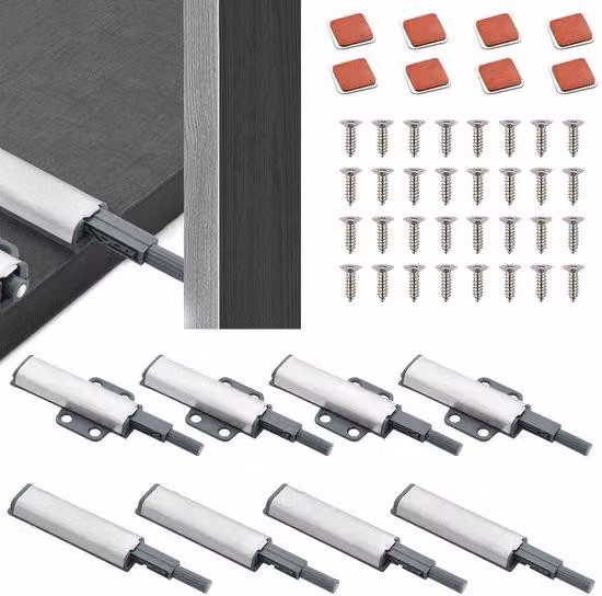 Set di sistemi di apertura a pressione invisibili Unyqoos® con chiusura magnetica, per ante di armadi, in acciaio inossidabile e plastica di alta qualità