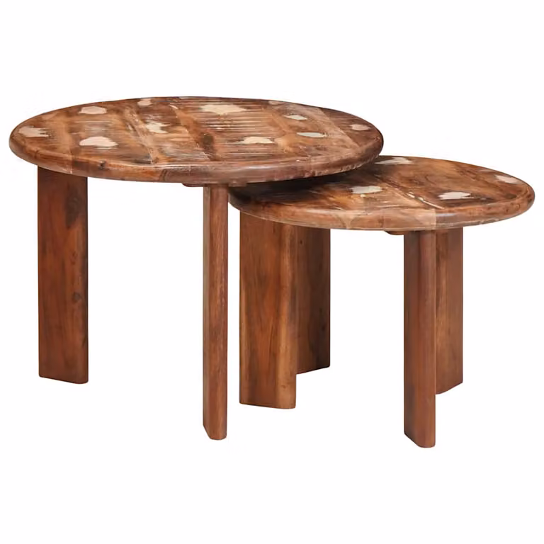 Set di 2 tavolini da caffè nido vidaXL in legno, design moderno e rotondo, multicolore marrone, Ø 50 x 40 cm