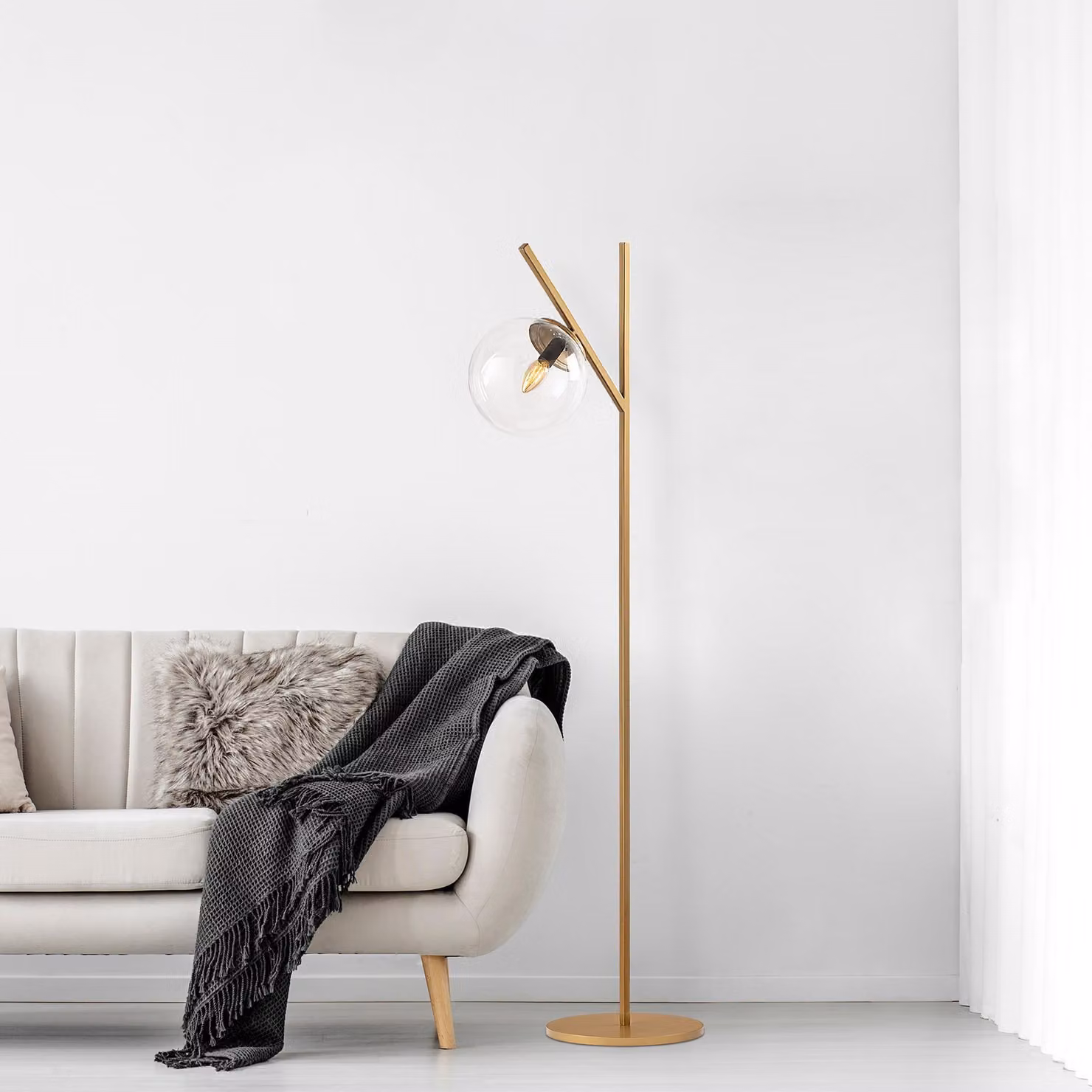 Opviq, Fork- Fork DTE, oro, lampada da terra, 31 x 45 x 152 cm, corpo in metallo