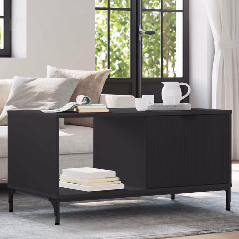 vidaXL Tavolino da salotto rettangolare in stile minimalista, colore nero, L 90 cm x P 49 cm x H 46 cm