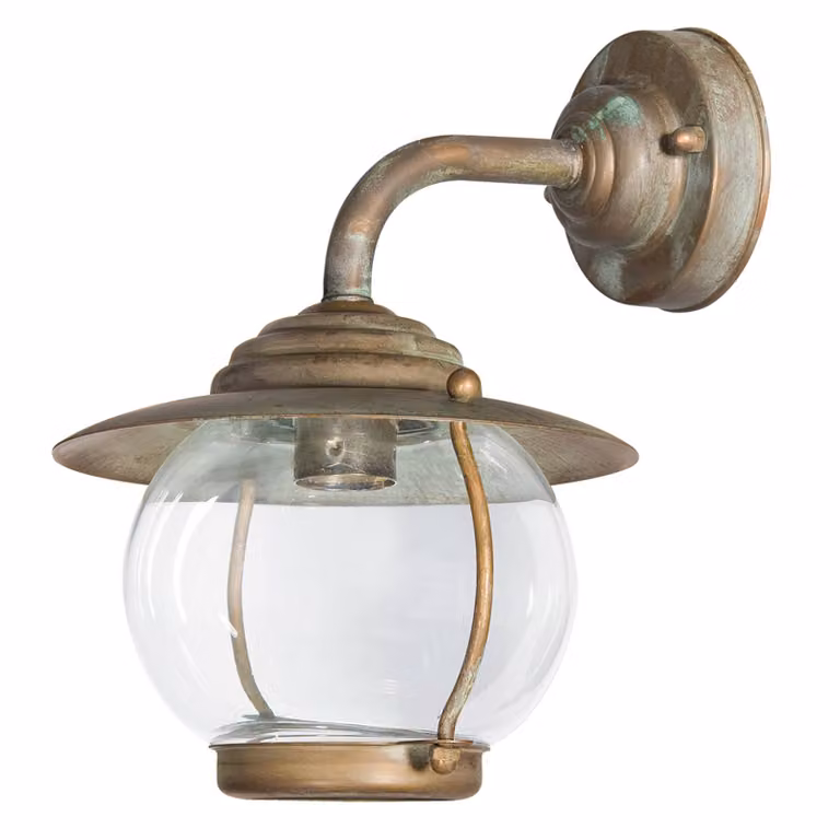 Moretti Luce Applique da esterno Olivia, IP44, ottone, vetro Olivia, Bronzo / Ottone antico, Ottone, Antico
