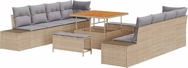 Set Divano da Giardino con cuscino 11 pcs Beige polyrattan
