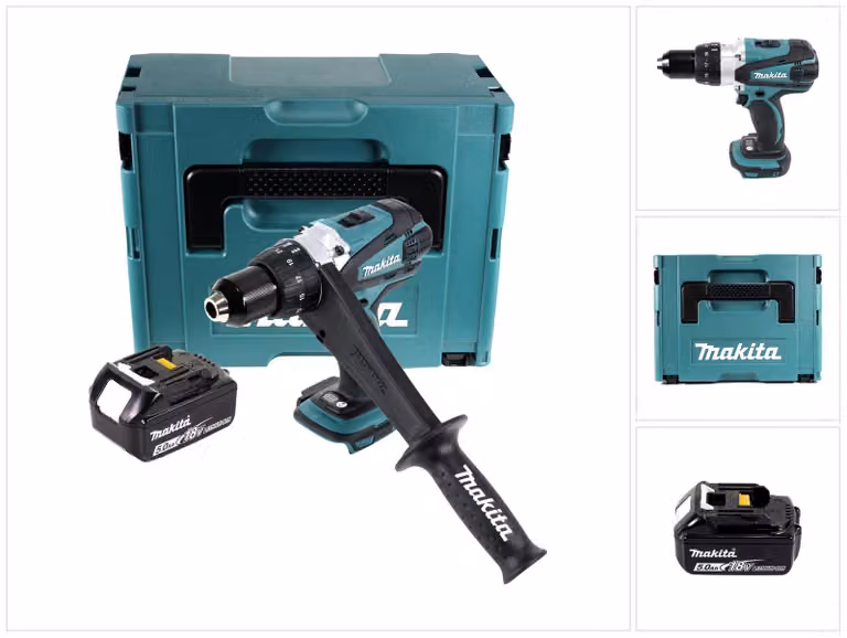 Makita DDF 458 T1J Trapano avvitatore a batteria 18V / 91Nm + 1x Batteria 5,0 Ah + Valigetta Makpac - senza caricabatterie