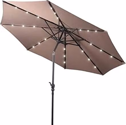 Ombrellone da giardino con luci a LED, per esterni, con pannello solare, inclinabile, 3 m (marrone)