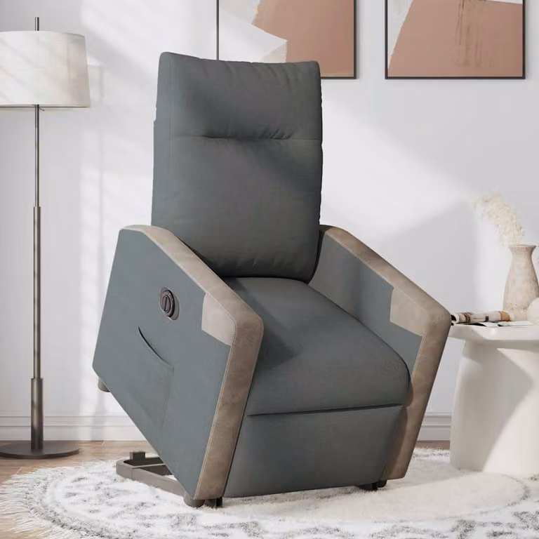Poltrona Alzapersona Reclinabile Elettrica vidaXL Grigio con Braccioli e Rivestimento in Tessuto