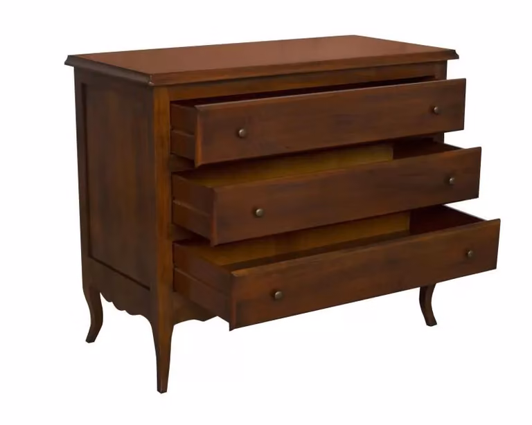 Cassettiera in stile arte povera con 3 cassetti in legno noce color marrone Mobili2G L: 107 cm, P: 52 cm, H: 89 cm
