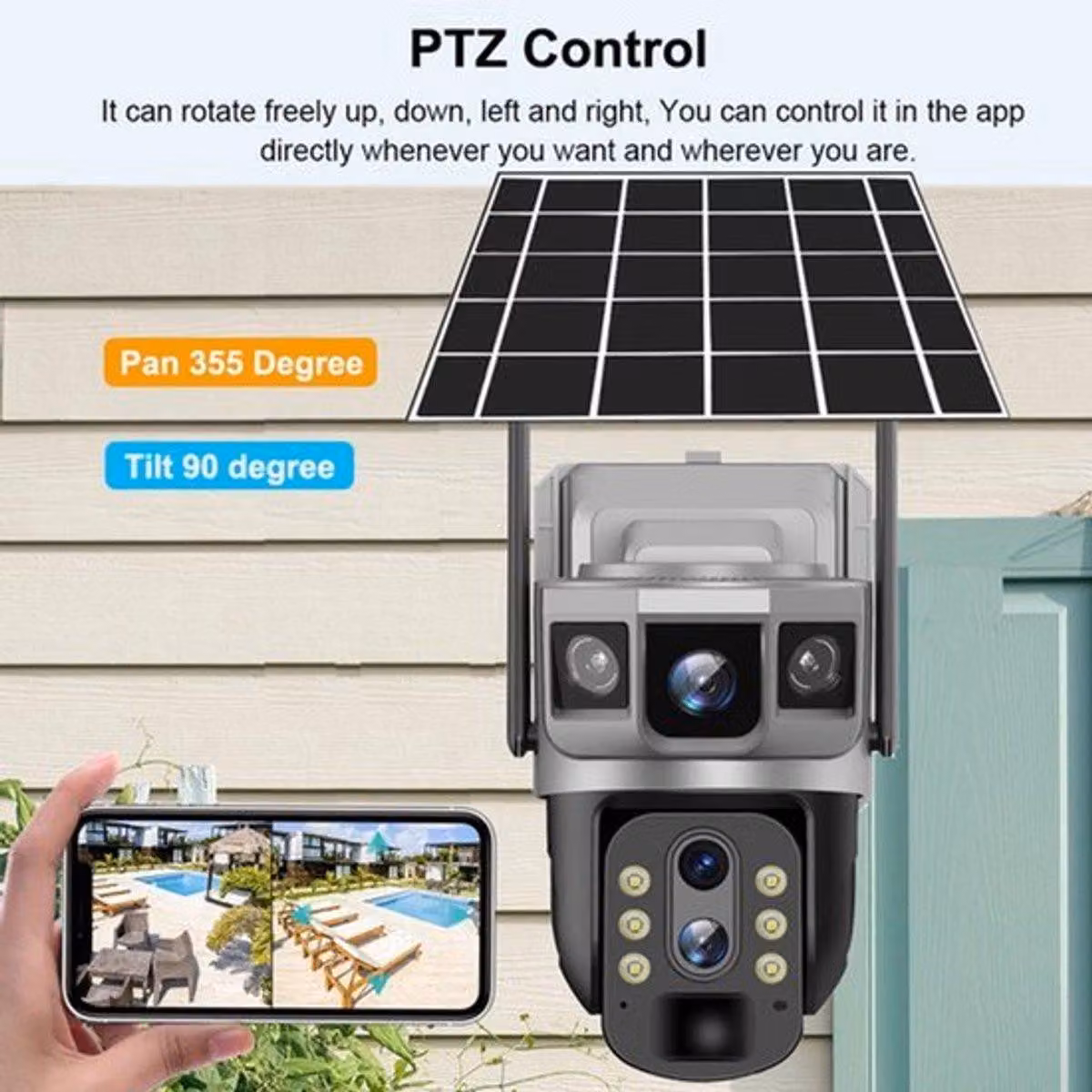 Telecamera di sicurezza per esterni - 4G - alimentazione solare - 12 megapixel - 128 GB - dome PTZ