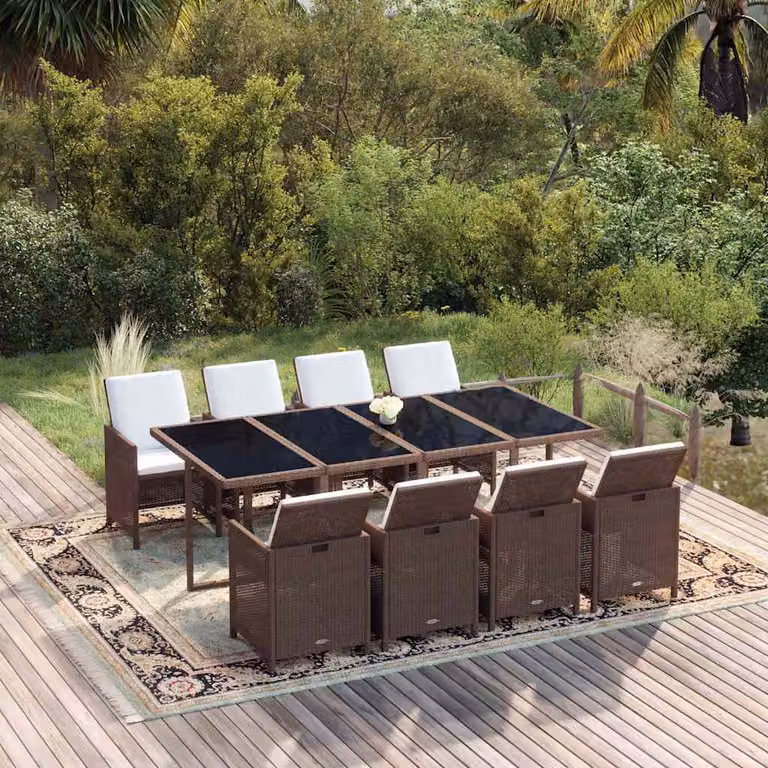 Set di divani da giardino vidaXL in polyrattan marrone con 9 pezzi e cuscini bianchi