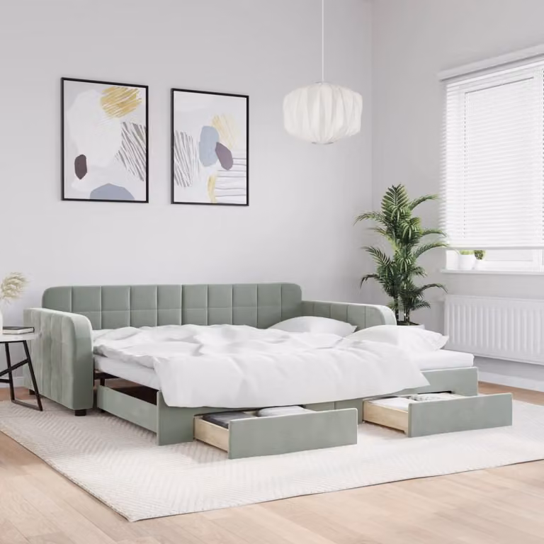 vidaXL Divano Letto con Cassetti in Velluto Grigio L/P/H: 223 x 100 x 71 cm