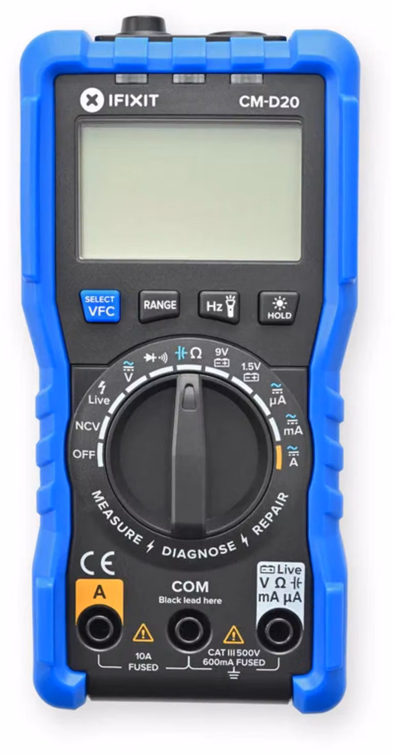 iFixit IF145-035-8, multimetro digitale, multimetro portatile, CAT III 500 V, nero, blu, batteria ricaricabile