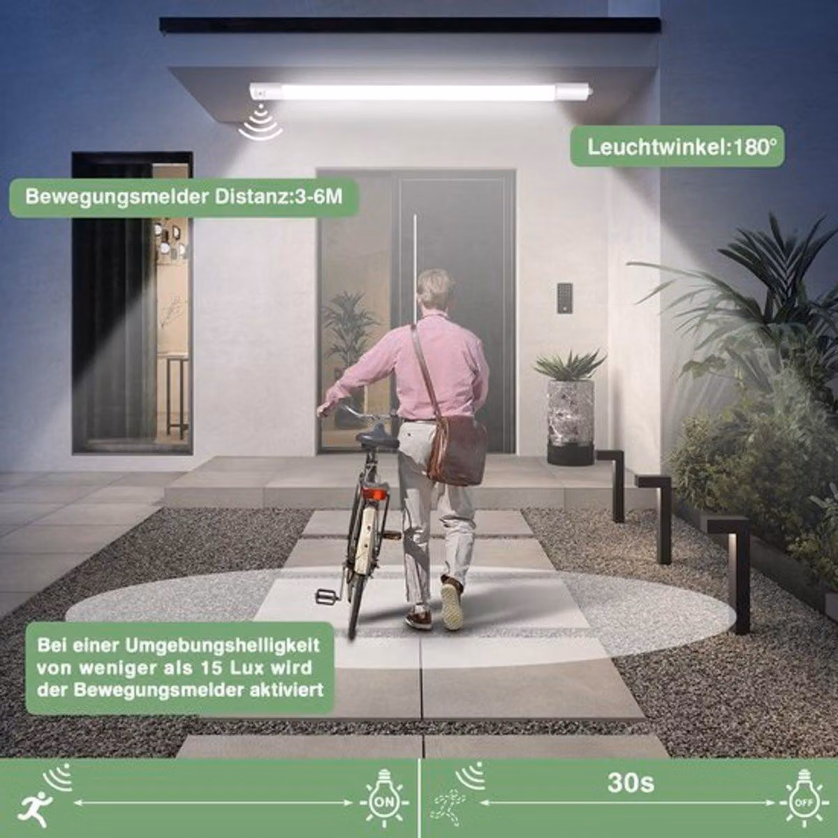 Lampada a soffitto LED con sensore di movimento - 36 W e 120 cm - Grado di protezione IP66 - Luce bianca neutra - Adatta per ambienti umidi