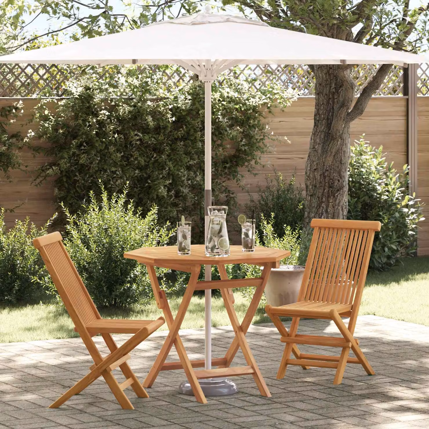 Set da pranzo per giardino e terrazzo vidaXL in legno di acacia marrone, 3 pezzi – 1