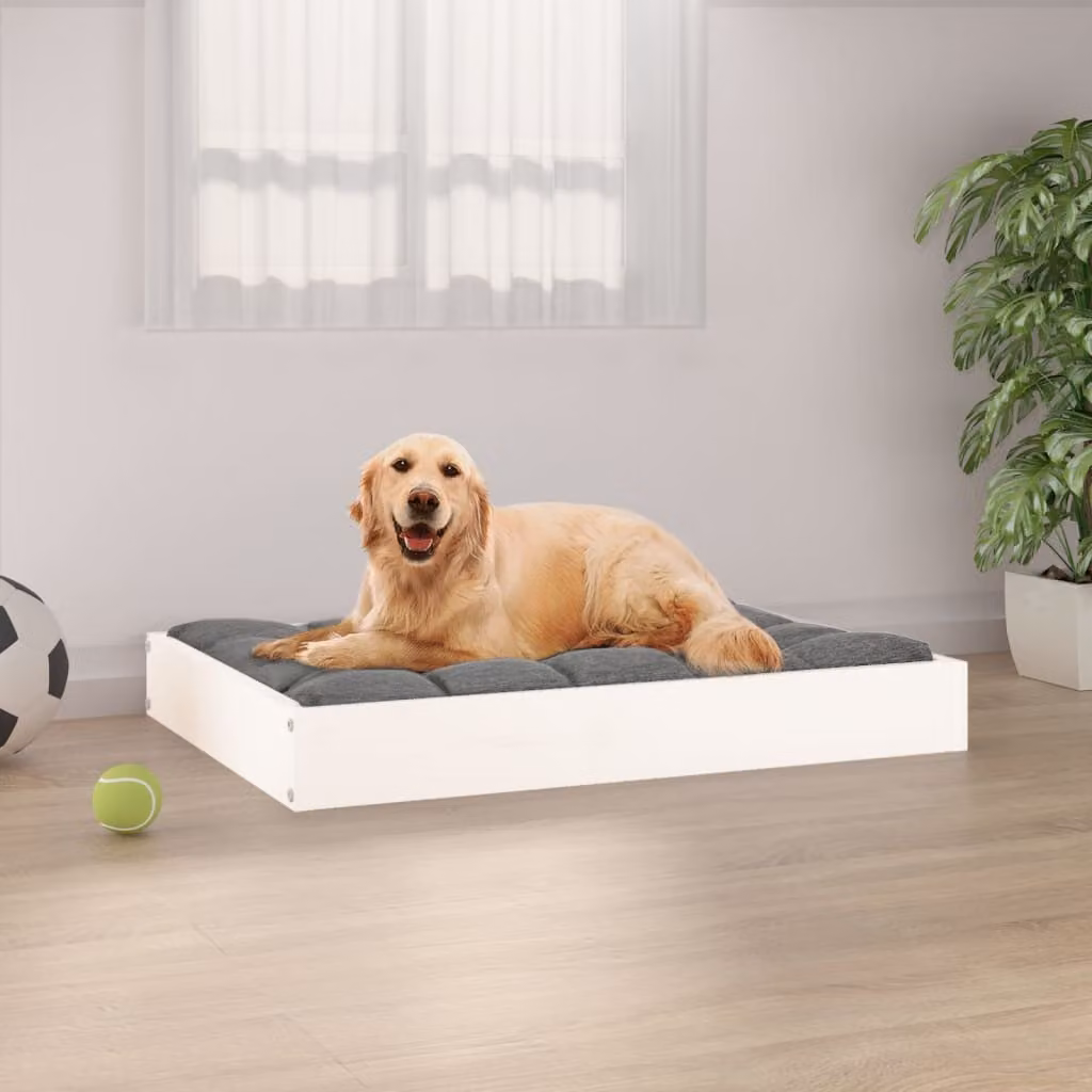The Living Store Letto per cani bianco 71,5x54x9 cm in legno di pino massiccio