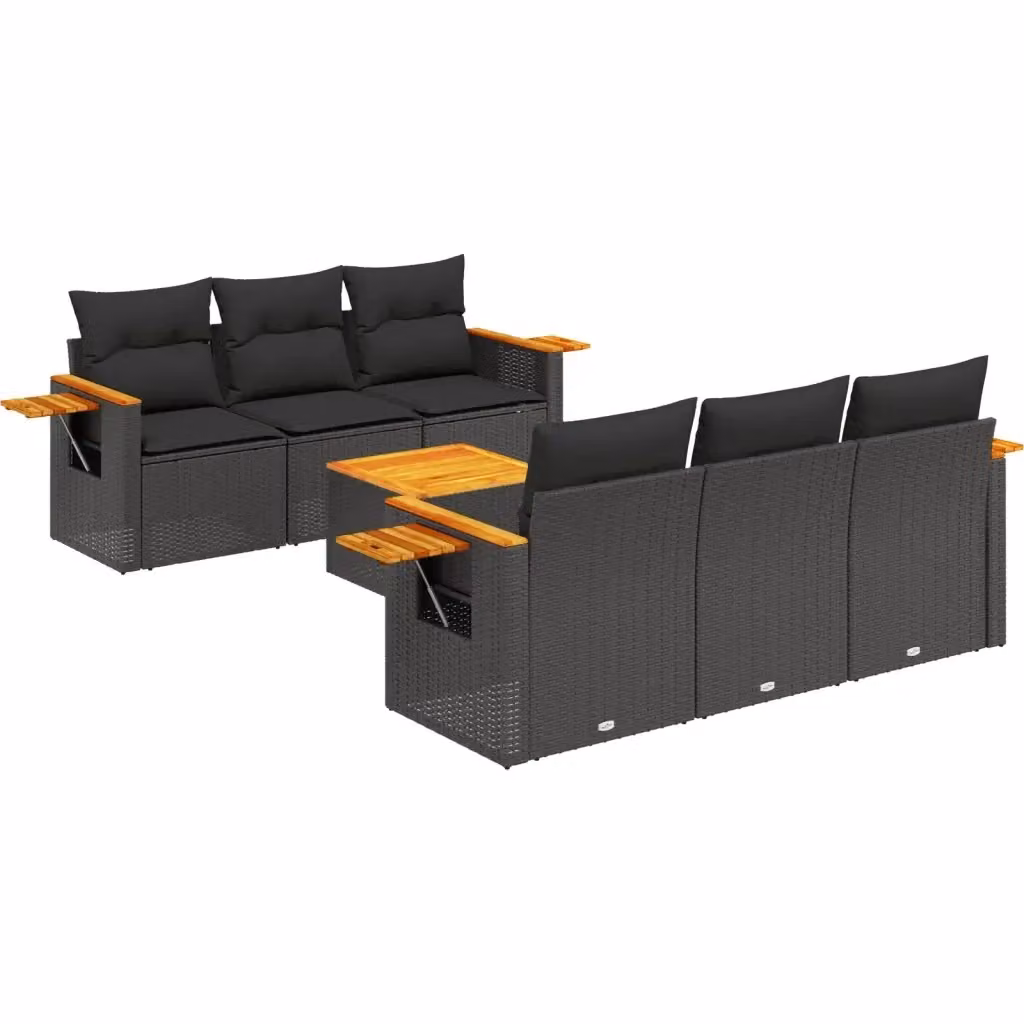 vidaXL Set Divani da Giardino a L con Cuscini 7pz Nero Polyrattan e Tessuto Resistente ai Raggi UV – 2