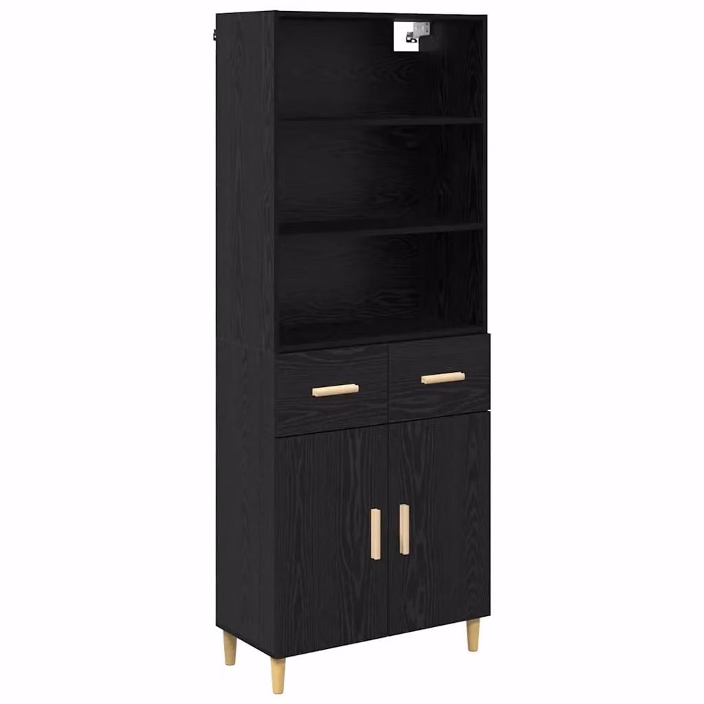 Credenza Buffet Armadio da Cucina e Soggiorno vidaXL in Legno Rovere e Nero con Ante a Battente e Ripiani Interni H 180 x L 69,5 x P 34 cm – 2