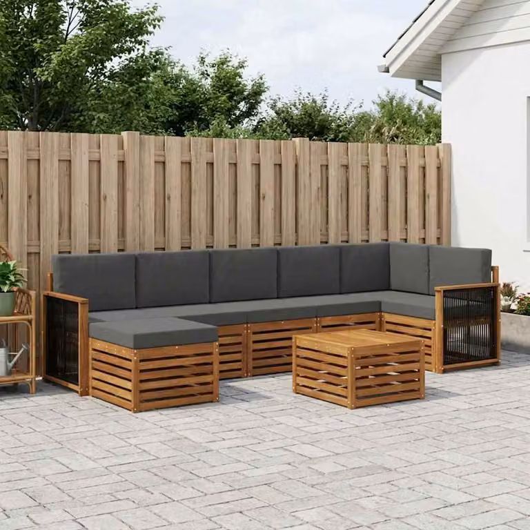 Set di divani da esterno vidaXL 7 pz in legno di acacia con cuscini, colore antracite e marrone