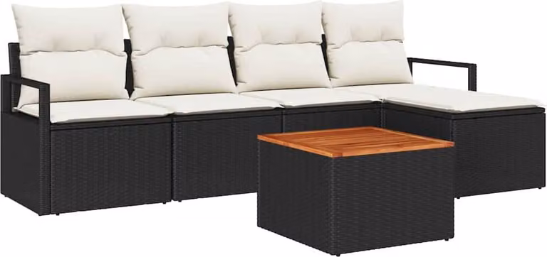Set Divano da Giardino con cuscino 6 pcs Nero polyrattan