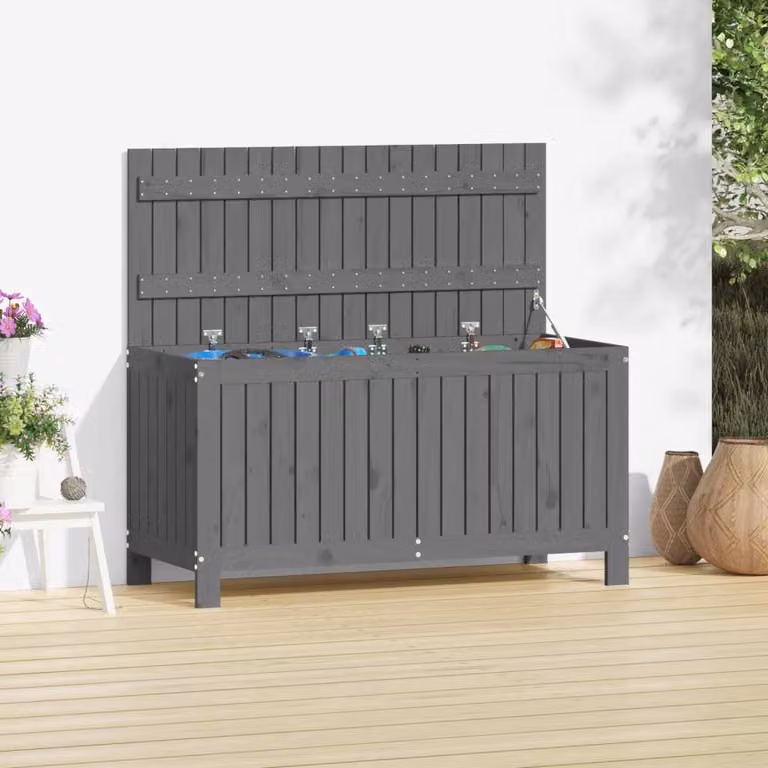 vidaXL Cassapanca da giardino grigia 115x49x60 cm in legno di pino massiccio - Cassapanca da giardino - Cassapanca da giardino - Cassetta da giardino - Cassetta da giardino