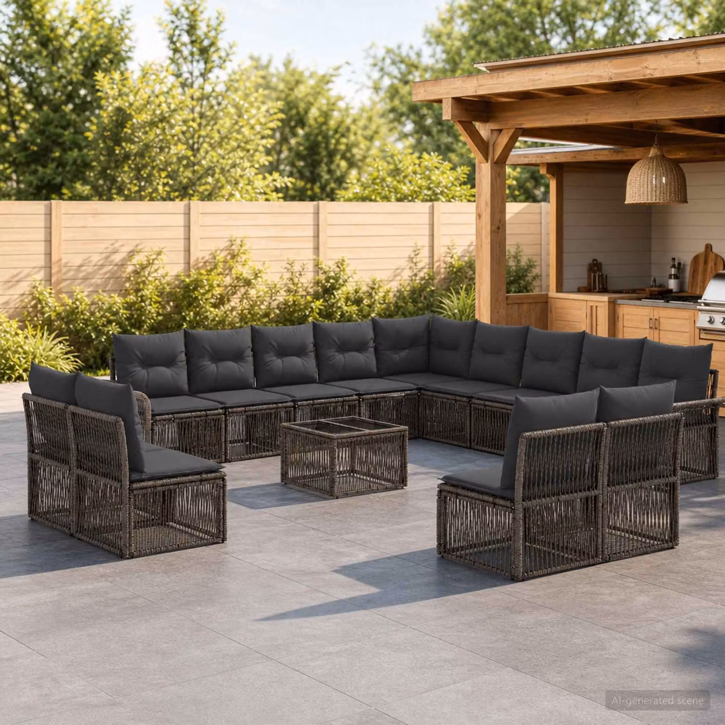 Set Divano da Giardino vidaXL 14 pz Grigio con Tavolino e Cuscini in Polyrattan e Acciaio