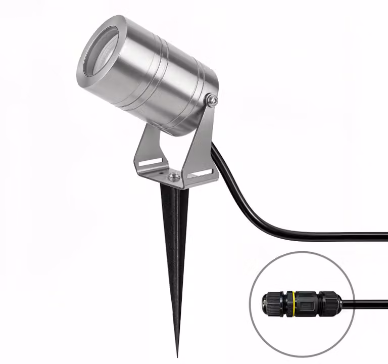 Illuminazione da giardino a LED in acciaio inossidabile, con picchetto da terra, colore argento