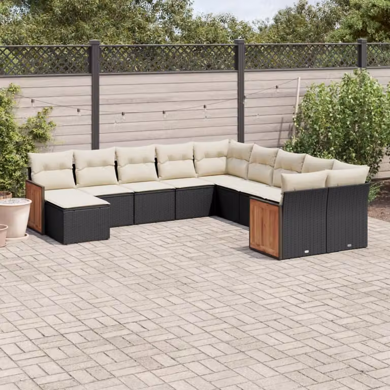 vidaXL Set Divani da Giardino a L 11 pz in Polyrattan Nero con Cuscini e Coperture Rimovibili