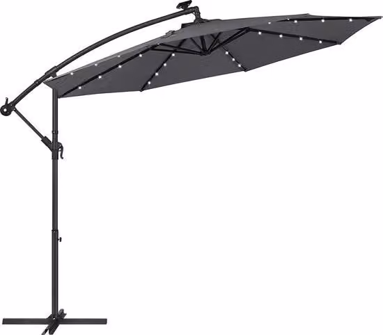 Parasole con Illuminazione a Led a Energia Solare, Parasole con Segnalazione Traffico, Parasole da Giardino, 32 Lampade Led, Ø 3 m, Con Stabilizzatore, Protezione UV fino a UPF 50+, Con Maniglione, Ideale per Giardino, Terrazza, Grigio
