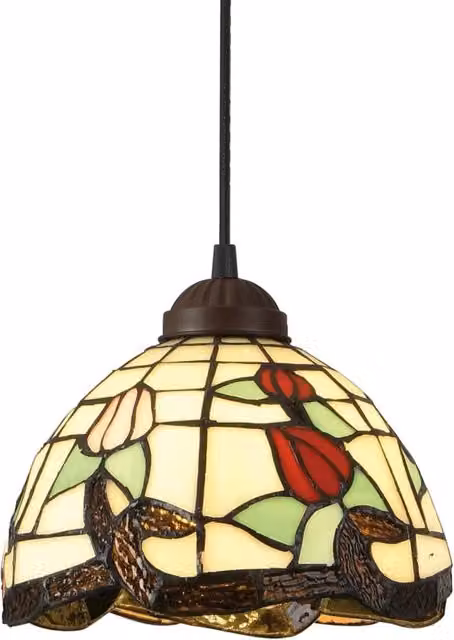 LÚZETE Lampada da soffitto Tiffany Katy in stile Art Nouveau, multicolore con finiture marroni, Diametro: 20 cm
