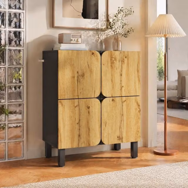 Scarpiera in MDF nero e naturale 80 x 38;5 x 95 cm con ripiani regolabili