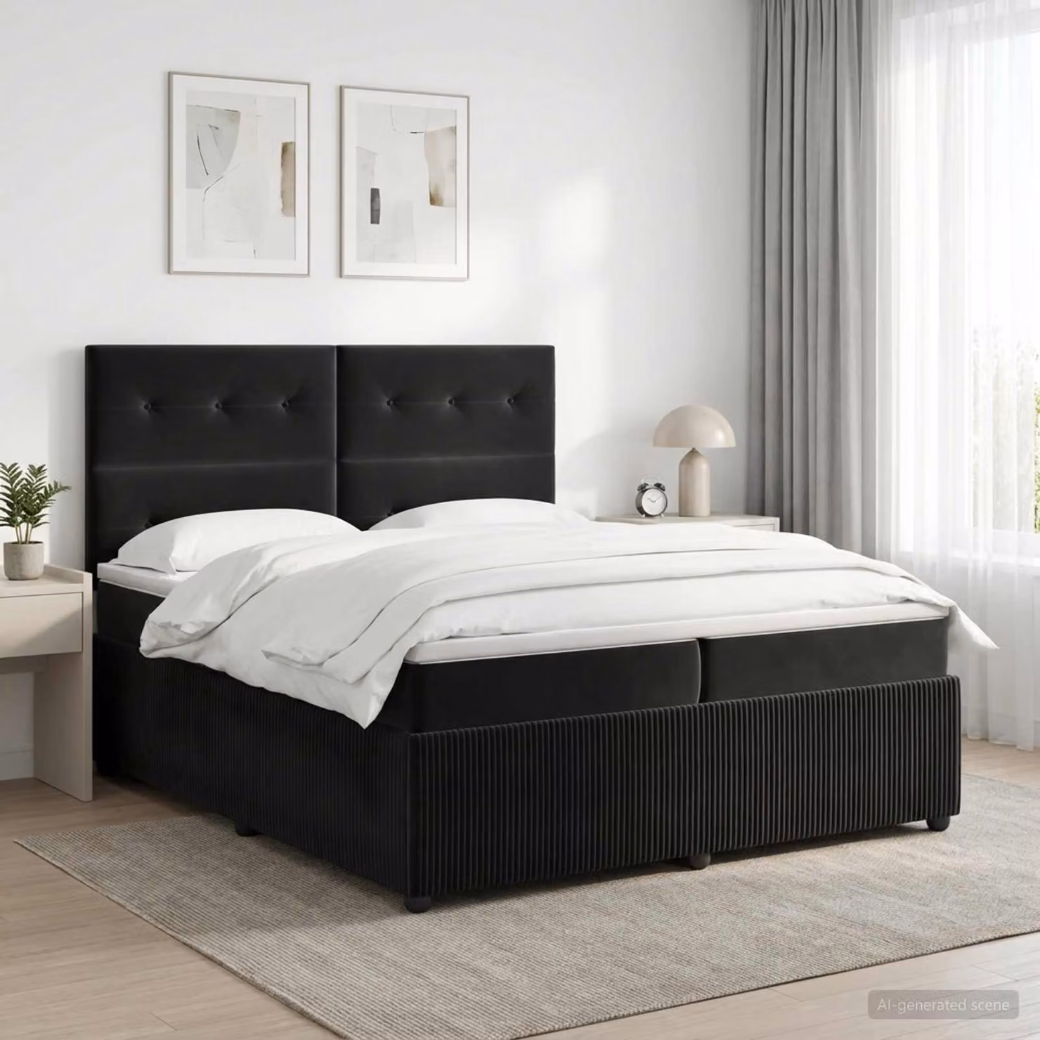 Maison Exclusive - Letto boxspring con materasso nero 200 x 200 cm in velluto