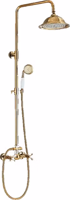 Set doccia a pioggia NALA in acciaio inossidabile oro con soffione, doccino e colonna rigida, H: 150 cm, L: 120 cm – 1