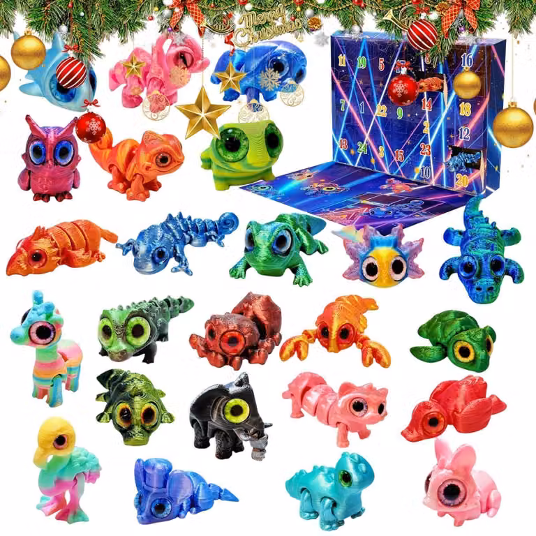 Calendario dell'Avvento con animali stampati in 3D - 24 figure articolate