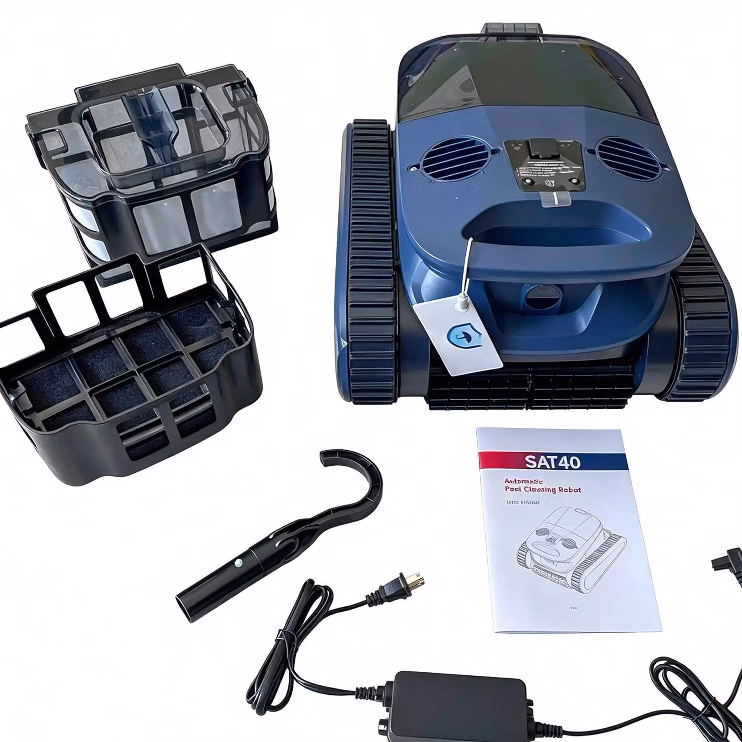 Robot pulitore per piscine con funzione aspirante - SAT40 - Senza fili - Autonomia di 240 minuti - Controllo tramite app - 4 motori per le spazzole - Capacità di arrampicata sulle pareti - Spina di tipo EU