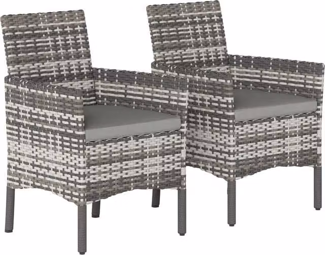 Set di 2 sedie da giardino Xylo in rattan con braccioli, schienale alto e cuscini, colore grigio, L: 58 cm, P: 62 cm, H: 87 cm – 1