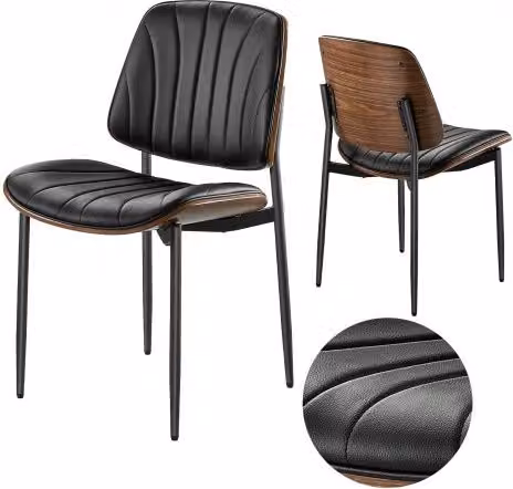 Set di 2 sedie da pranzo moderne VEVOR in ecopelle nera con gambe in metallo e cuscini spessi per cucina e sala da pranzo