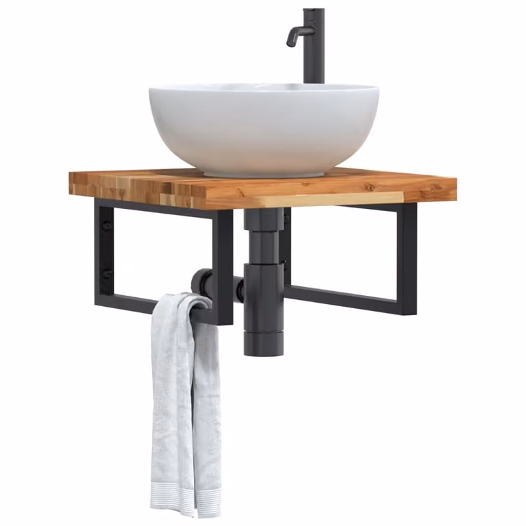 vidaXL Ripiano da Parete per Lavabo in Legno di Acacia e Metallo, Nero e Marrone